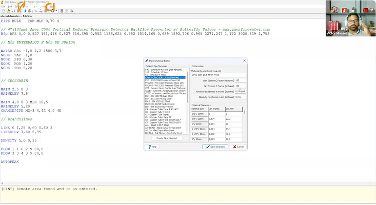 Screenshot Dimensionamento de Perda de Carga — SHC